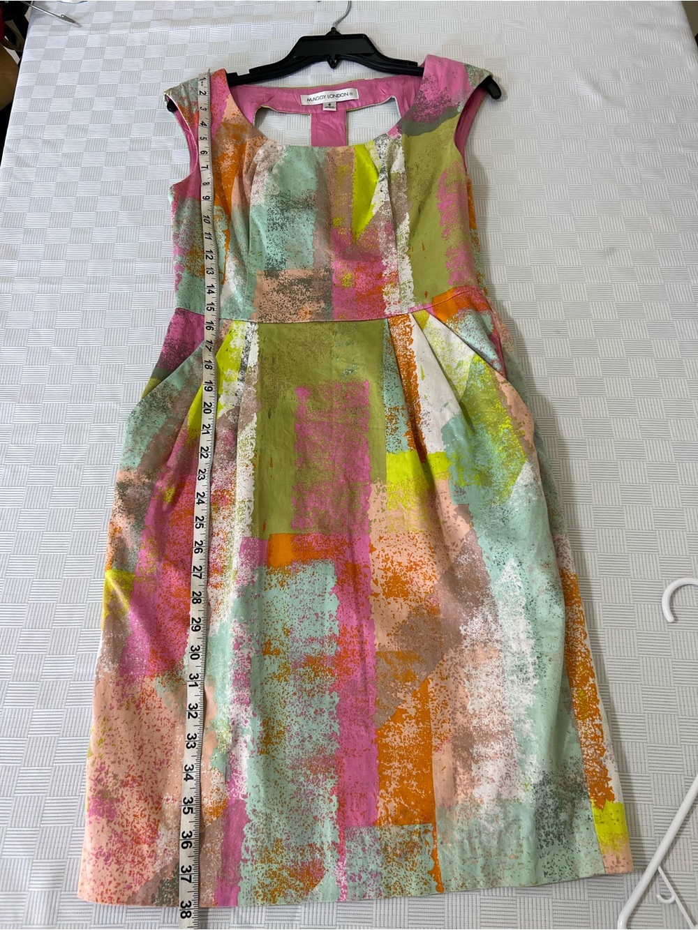Maggy London Multicolor Abstract Print Sheath Dress in Pink, Green, Orange